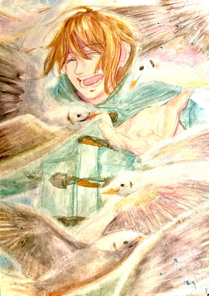 1年次の作品「渡り鳥と少女」